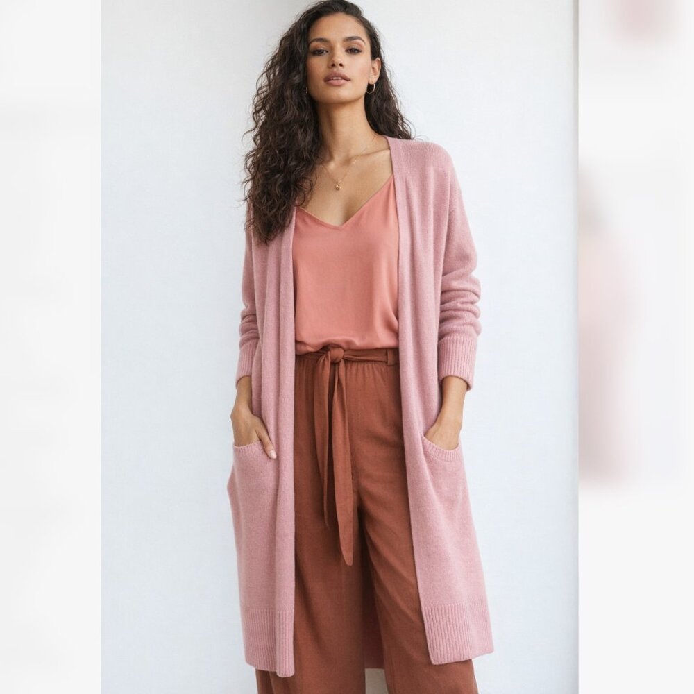 Halogen Pink Cashmere Wool Blend Long Cardigan